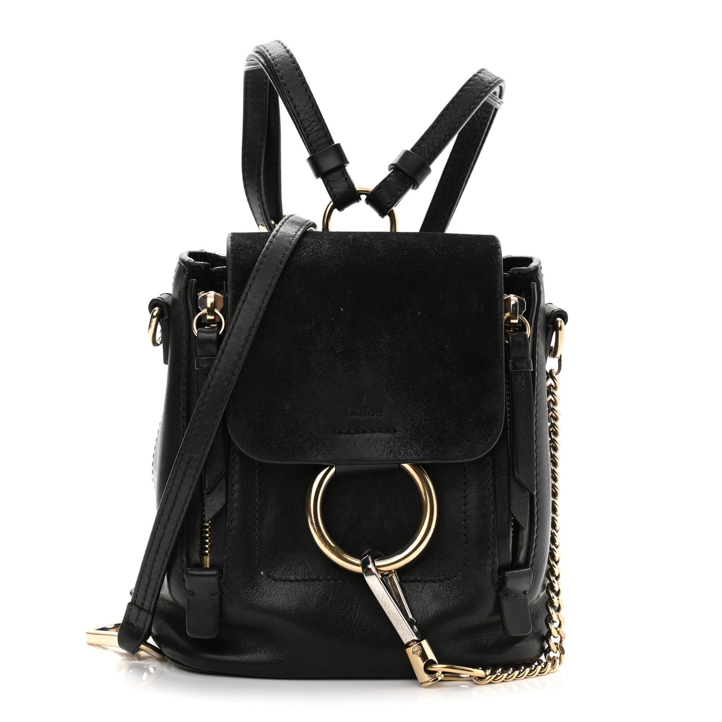 Suede Calfskin Mini Faye Backpack Black