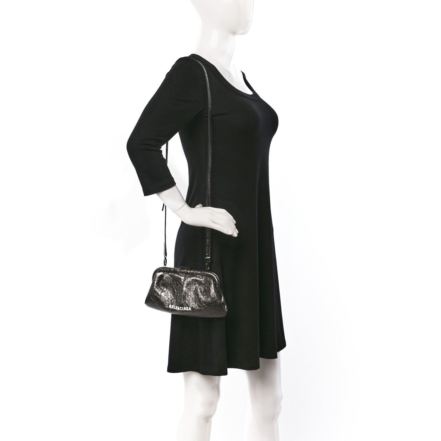 Metallic Textured Calfskin Logo Cloud Clutch XS Black