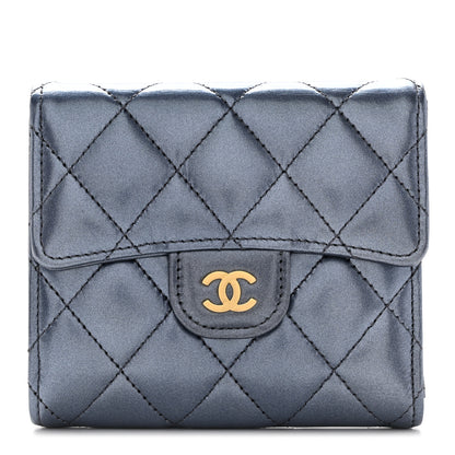 Chanel Iridescent Lambskin Quilted Compact Flap Wallet Navy 1 of 9