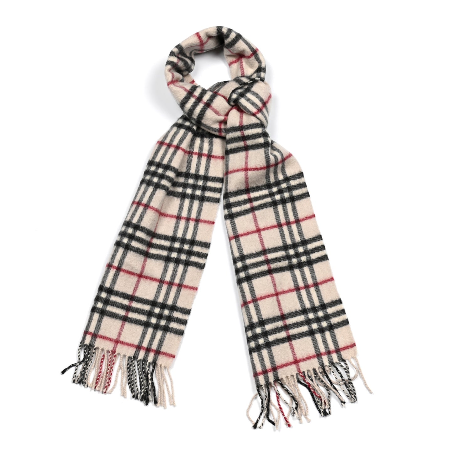 Cashmere Vintage Check Fringe Scarf Beige