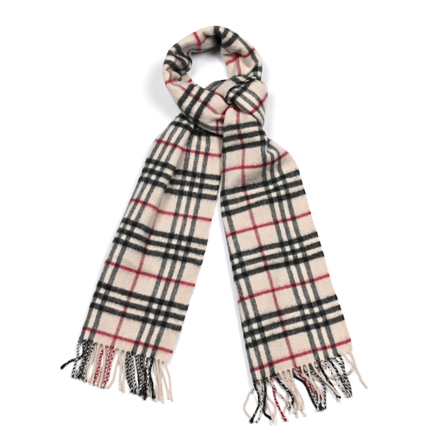 Burberry Cashmere Vintage Check Fringe Scarf Beige 1 of 5