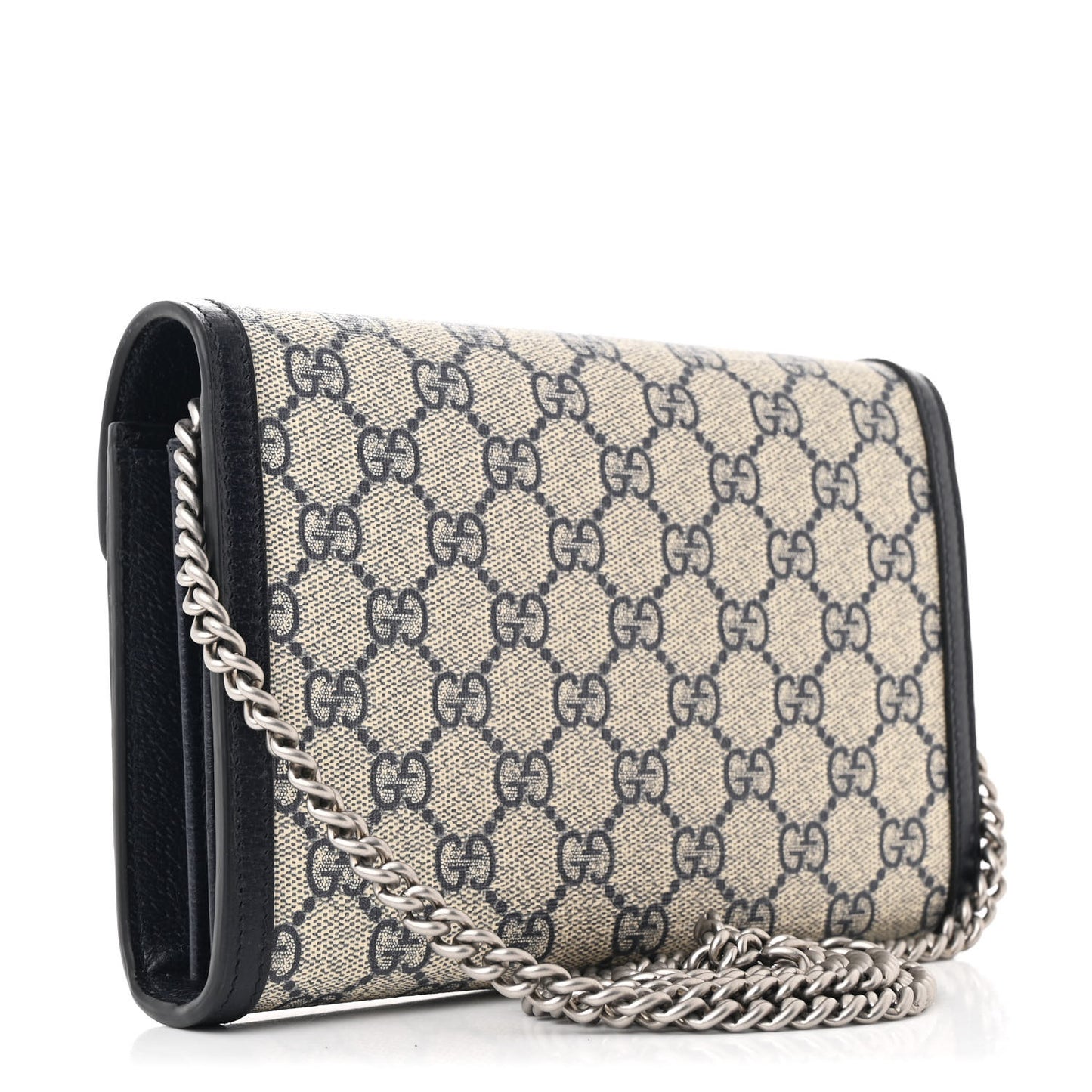 GG Supreme Monogram Textured Dollar Calfskin Mini Dionysus Chain Wallet Beige Blue