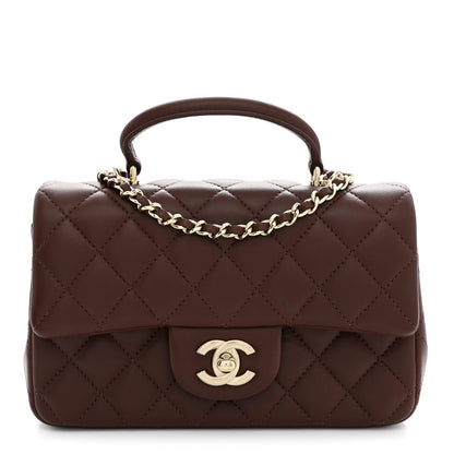 Chanel Lambskin Quilted Mini Top Handle Rectangular Flap Dark Brown 1 of 12