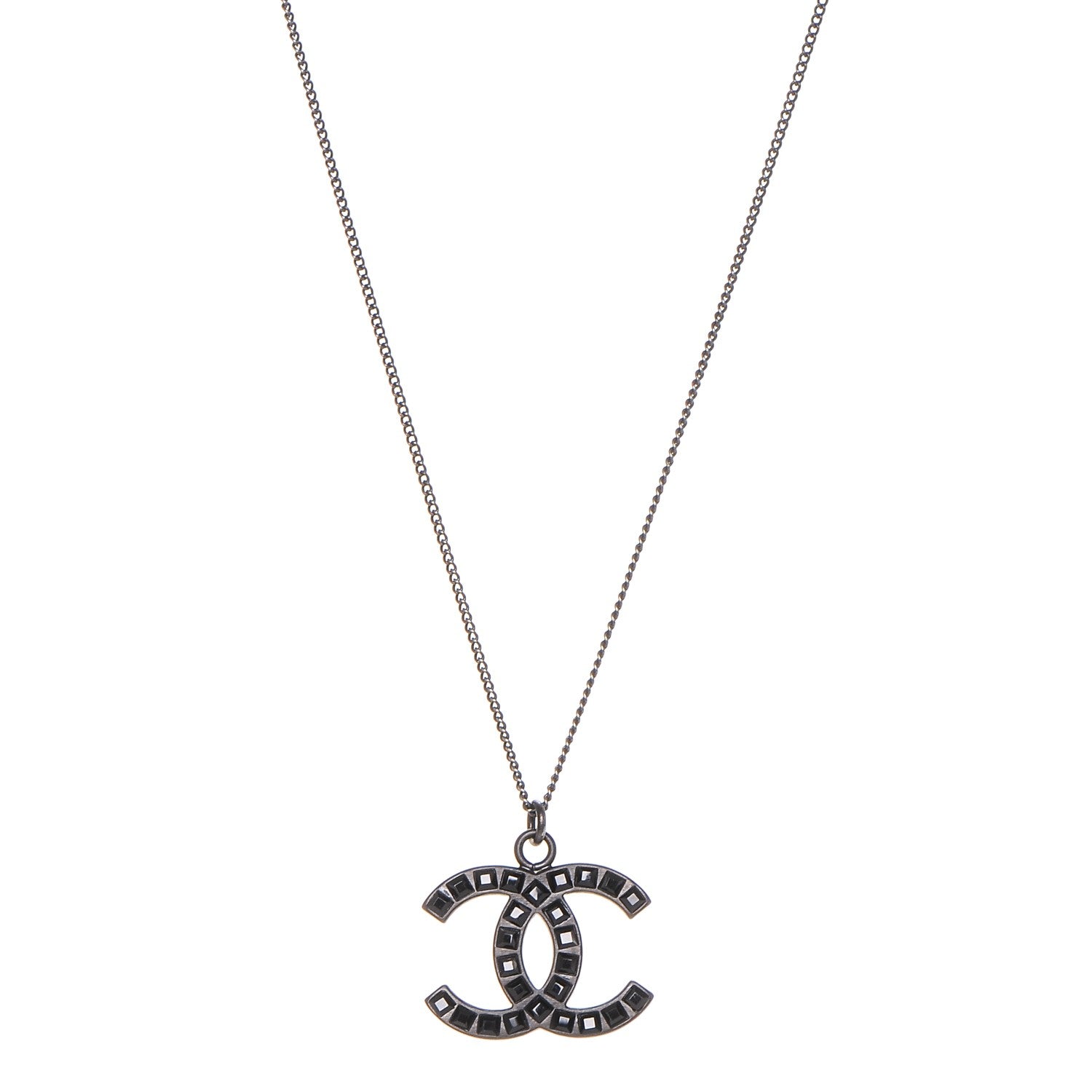 Chanel Ruthenium Baguette Crystal CC Necklace Black 1 of 4