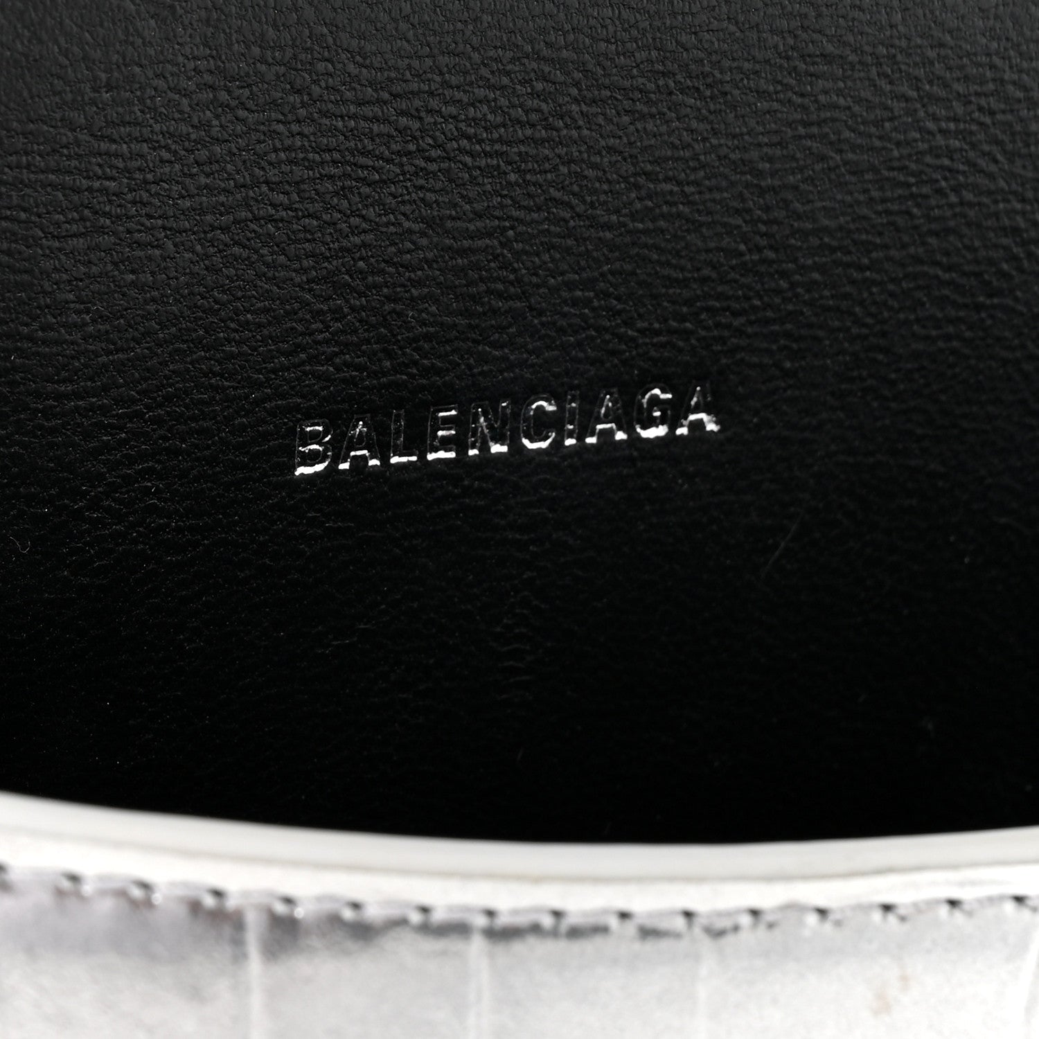 Balenciaga Metallic Calfskin Crocodile Embossed Crystal Hourglass Top Handle Bag XS Silver 14 of 15