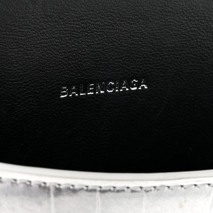 Balenciaga Metallic Calfskin Crocodile Embossed Crystal Hourglass Top Handle Bag XS Silver 14 of 15