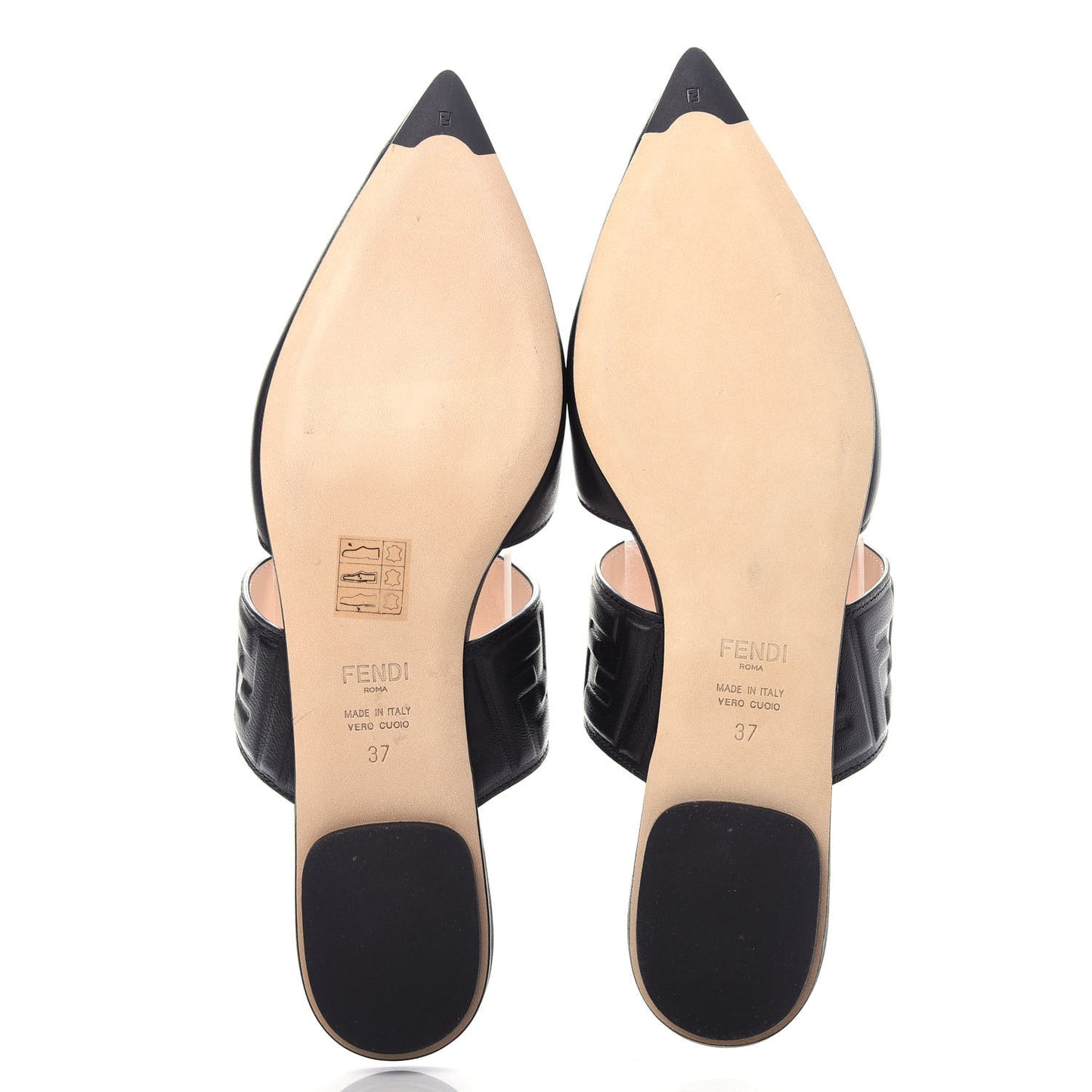 Vitello FF Embossed Buckle Flat Mules 37 Maya Black