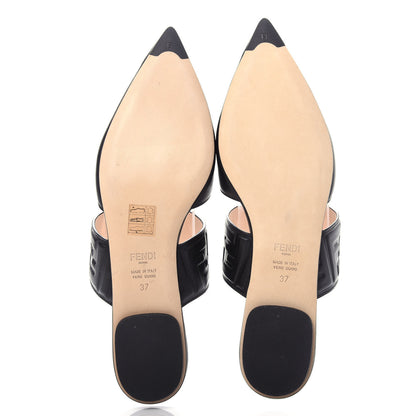 Fendi Vitello FF Embossed Buckle Flat Mules 37 Maya Black 8 of 12