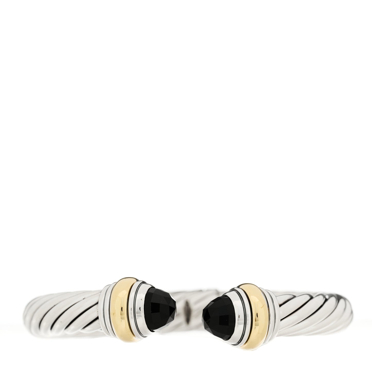 Sterling Silver 14K Yellow Gold Black Onyx 10mm Cable Classics Hinged Bracelet