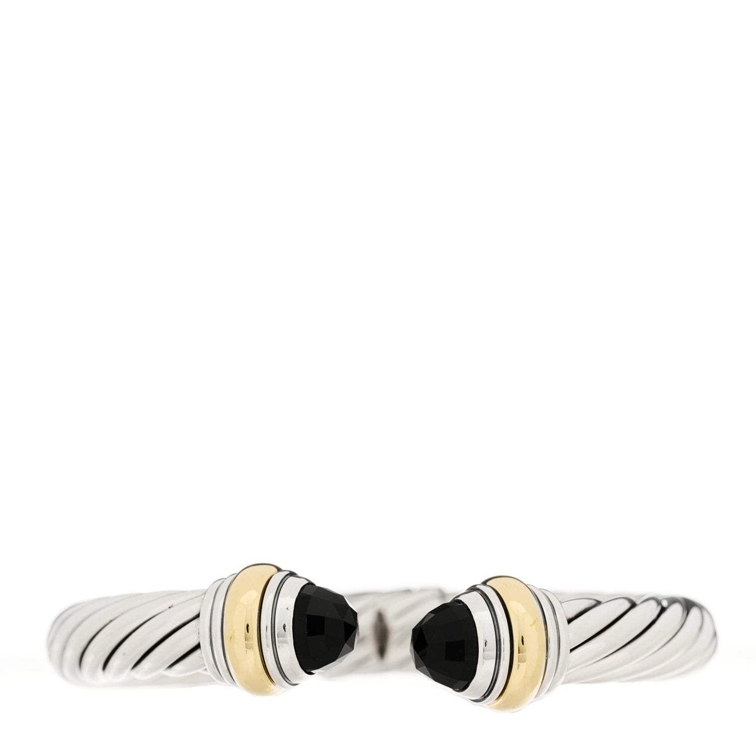 David Yurman Sterling Silver 14K Yellow Gold Black Onyx 10mm Cable Classics Hinged Bracelet 1 of 3