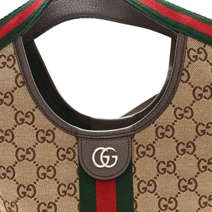 Gucci Monogram Web Small Giglio Tote Beige Dark Brown 8 of 10