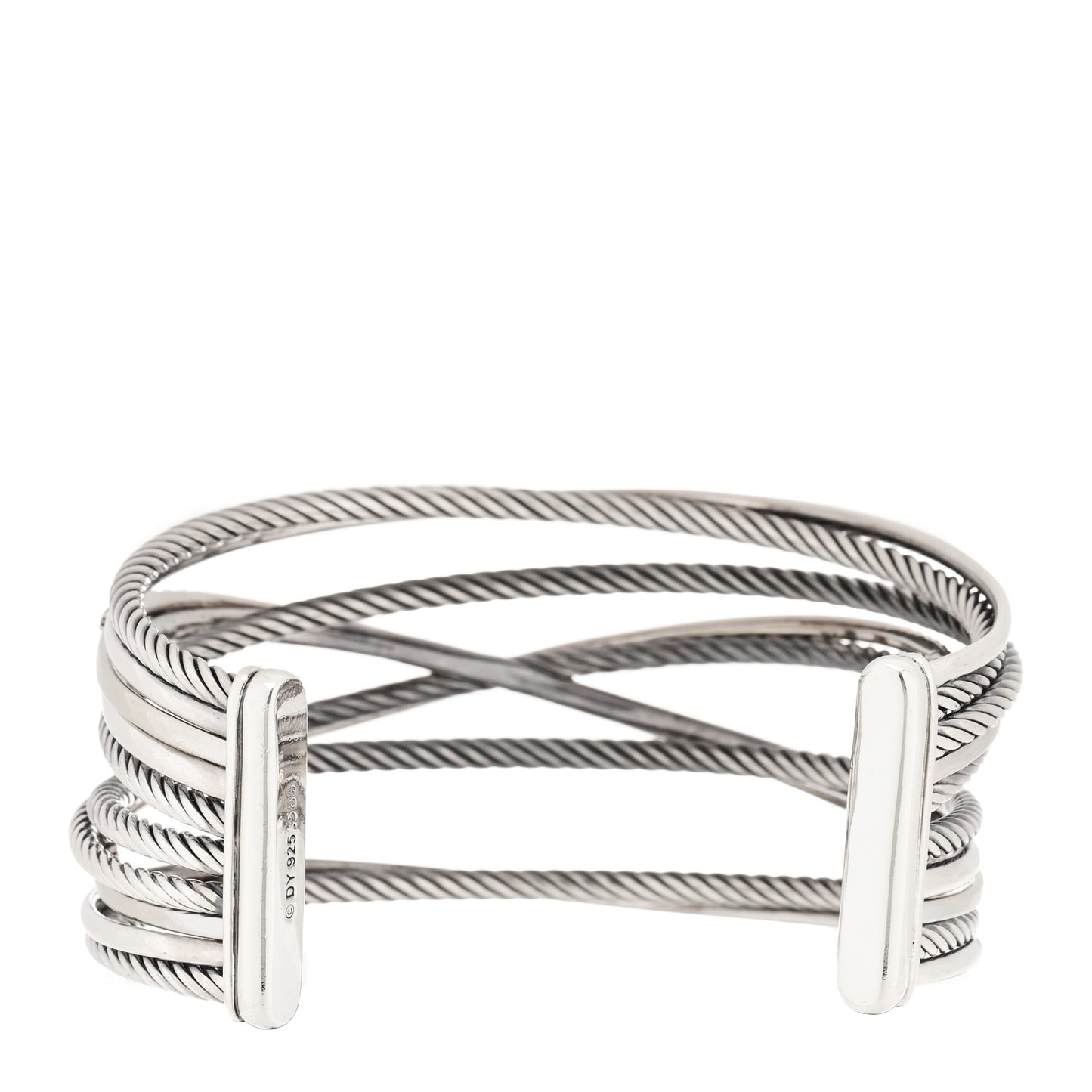 Sterling Silver 14K White Gold Diamond Black Diamond Crossover Five Row Cuff Bracelet