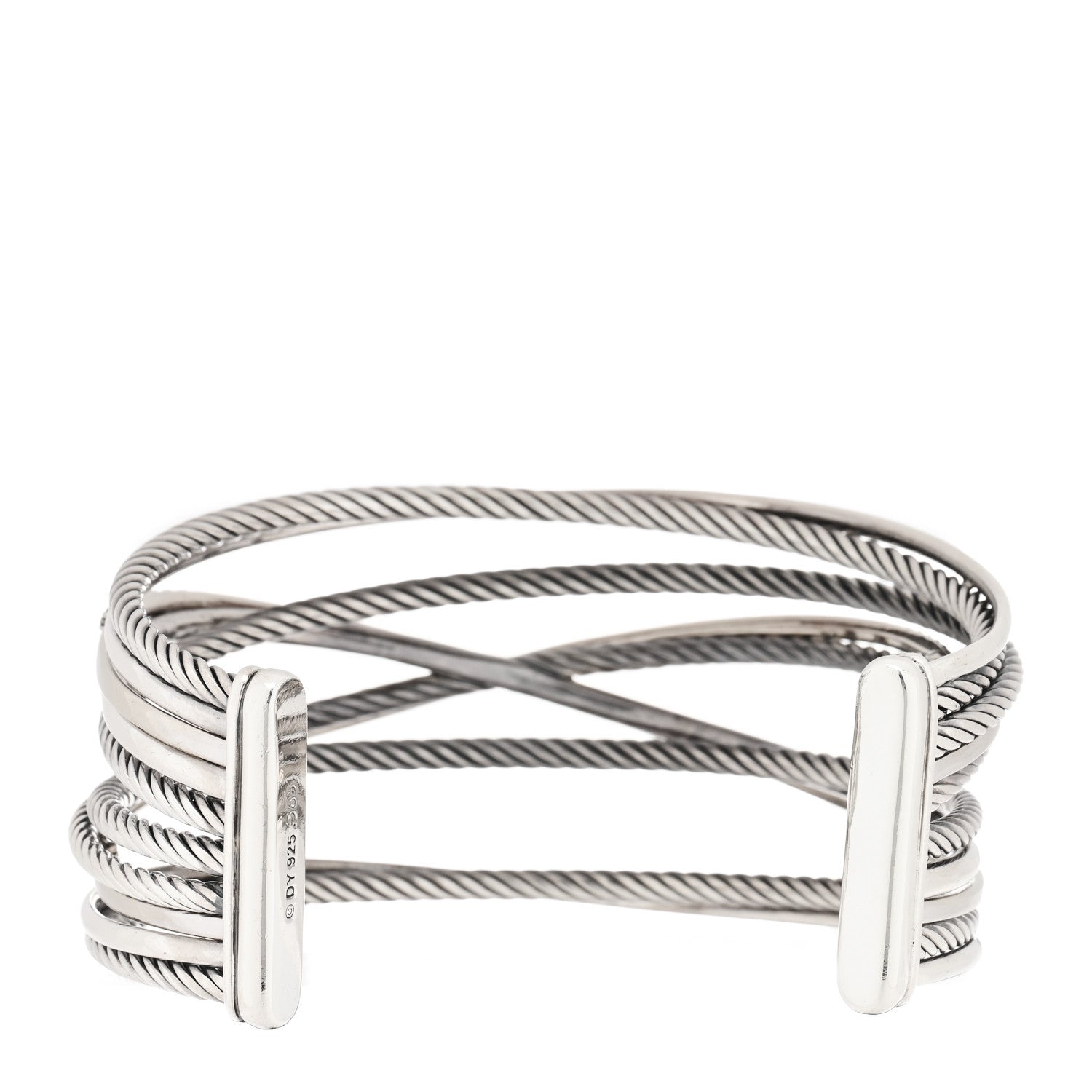 David Yurman Sterling Silver 14K White Gold Diamond Black Diamond Crossover Five Row Cuff Bracelet 2 of 3