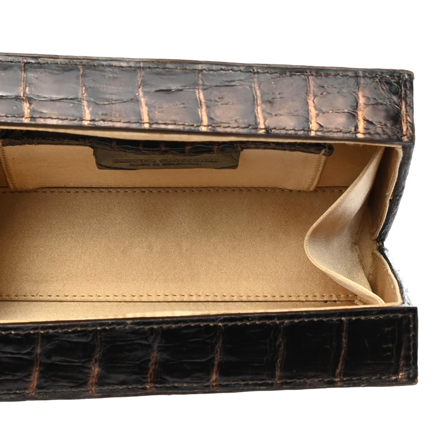Crocodile Box Clutch Black Brown Gold