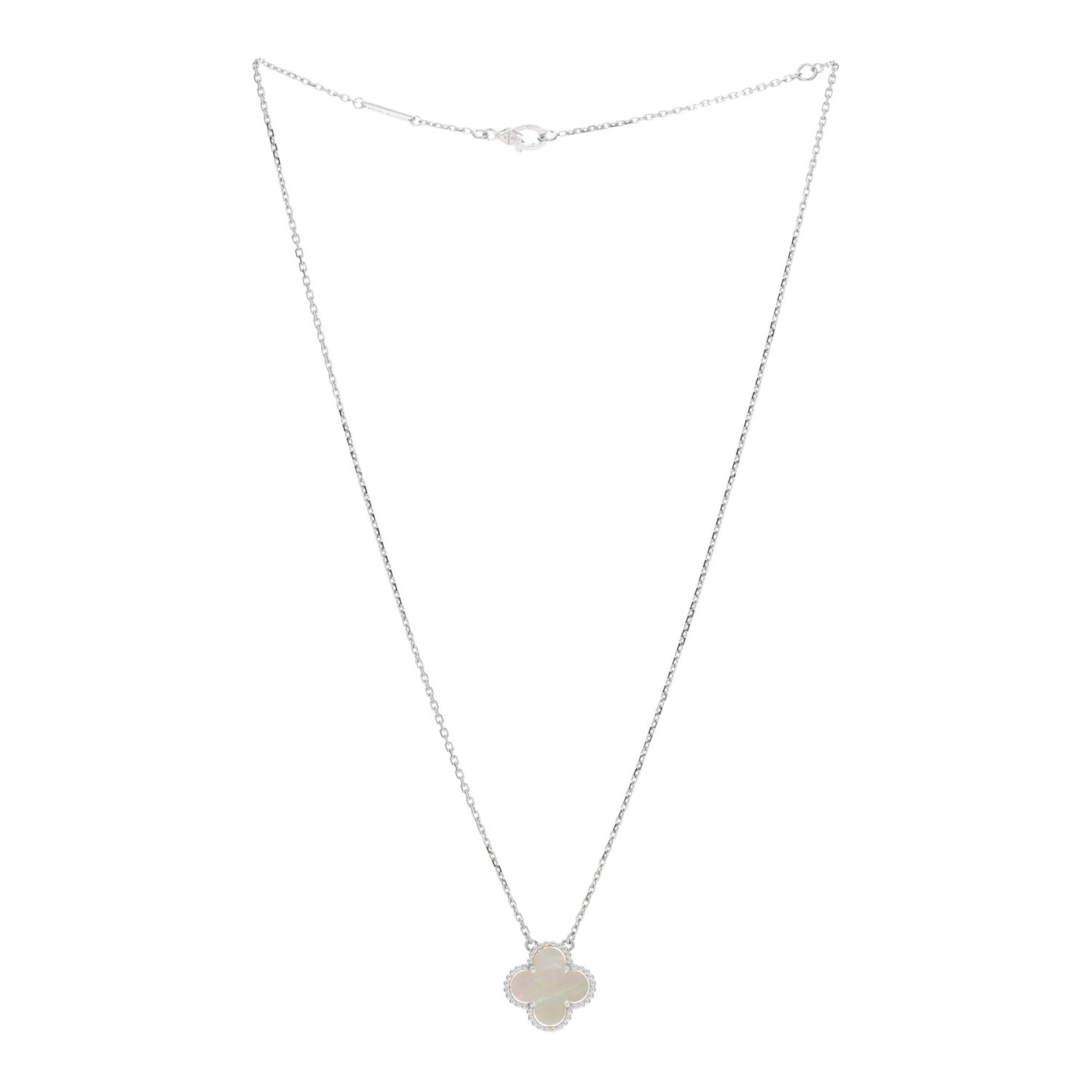 18K White Gold Mother Of Pearl Vintage Alhambra Pendant Necklace