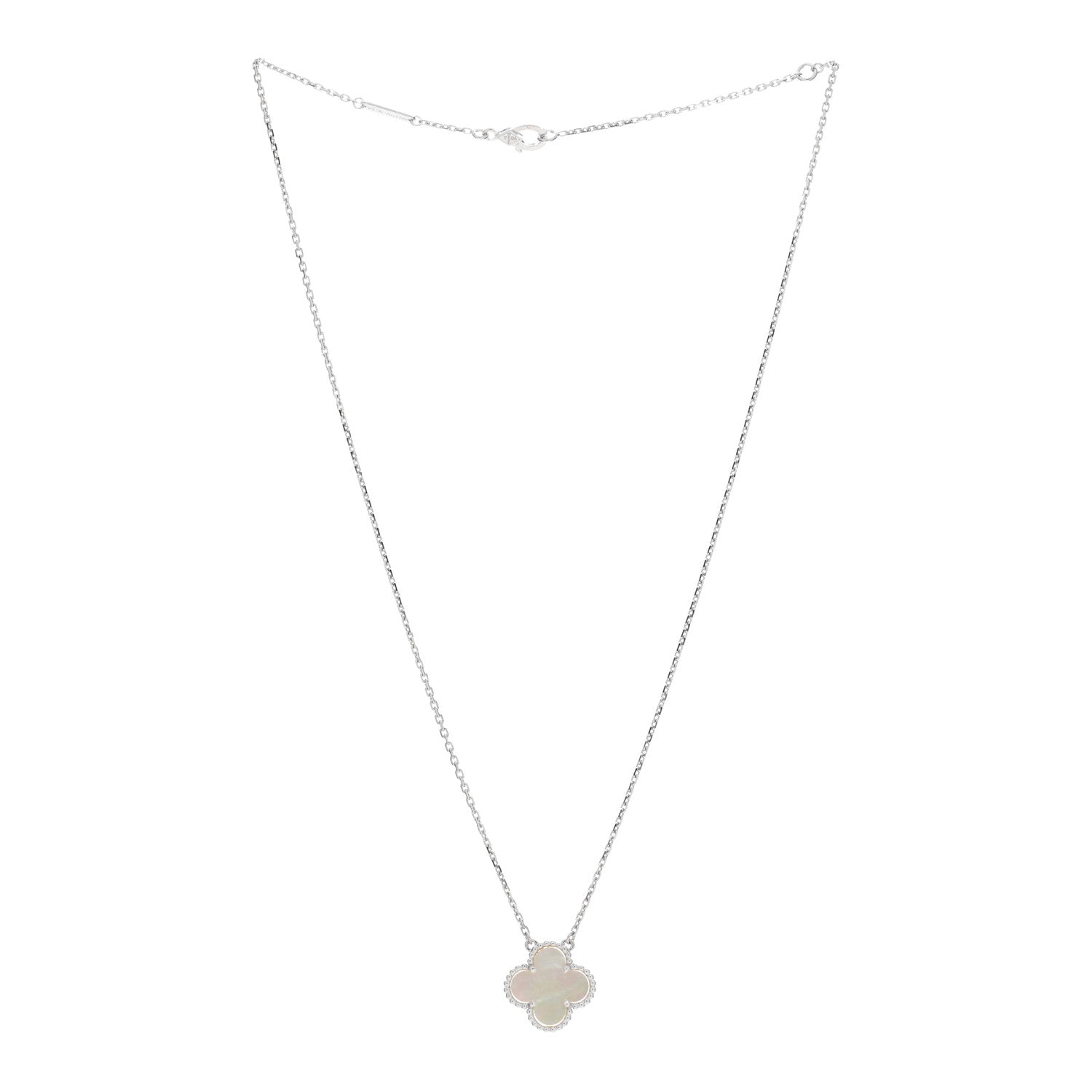 Van Cleef & Arpels 18K White Gold Mother Of Pearl Vintage Alhambra Pendant Necklace 2 of 4