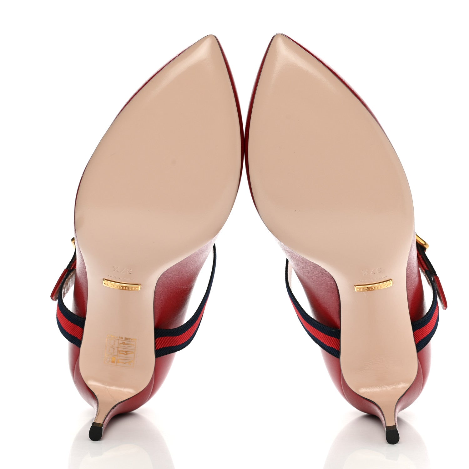 Gucci Malaga Kid Sylvie Web Mid Heel Pumps 37.5 Hibiscus Red 5 of 9