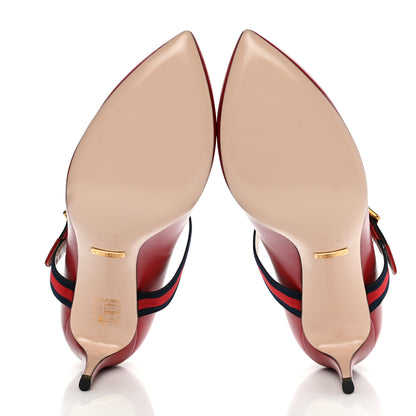 Gucci Malaga Kid Sylvie Web Mid Heel Pumps 37.5 Hibiscus Red 5 of 9