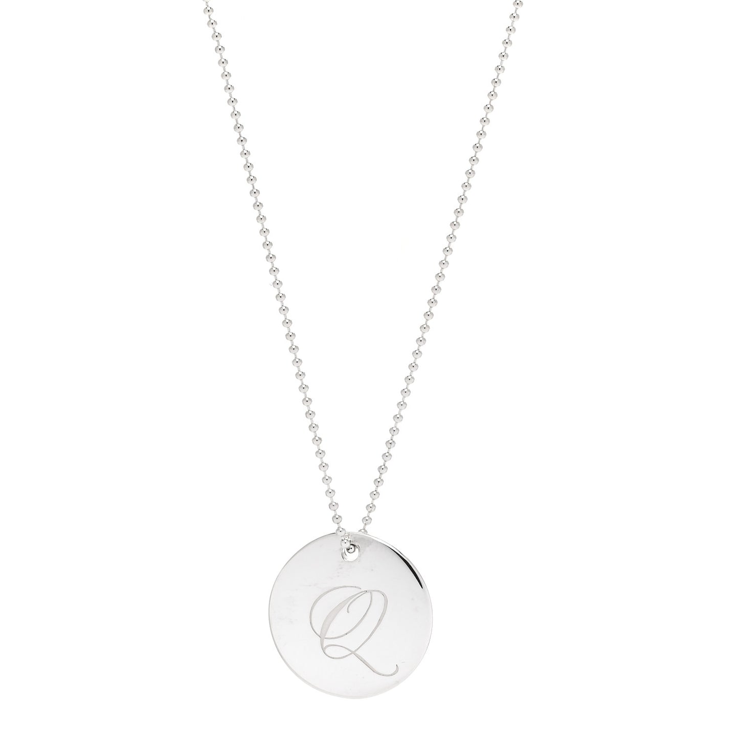 Sterling Silver Letter Q Disc Pendant Necklace
