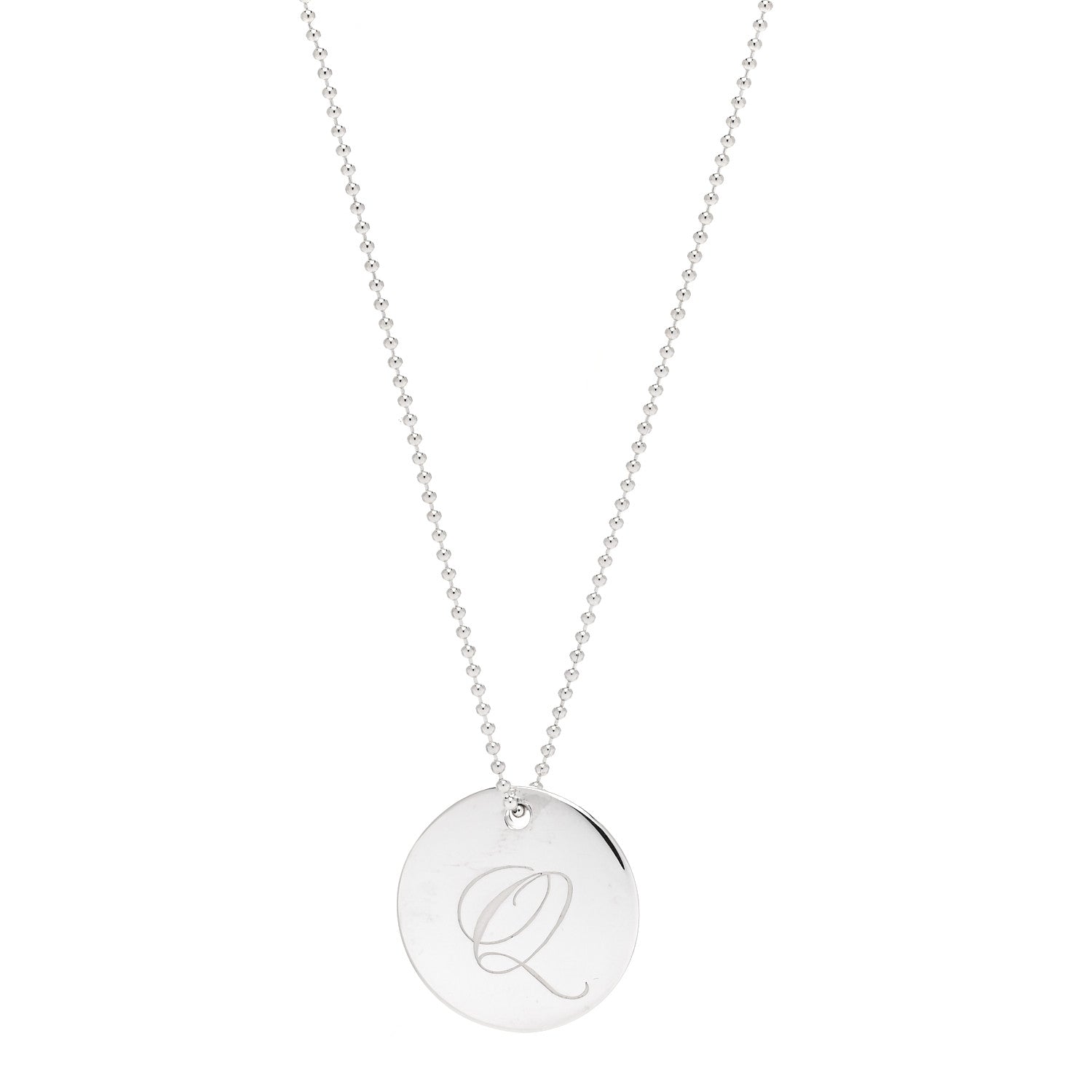 Tiffany Sterling Silver Letter Q Disc Pendant Necklace 1 of 6