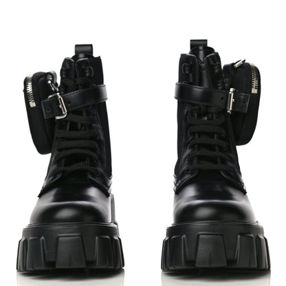 Prada Spazzolato Rois Re-Nylon Metal Triangle Logo Monolith Pouch Pocket 55mm Boots 35 Black 3 of 13