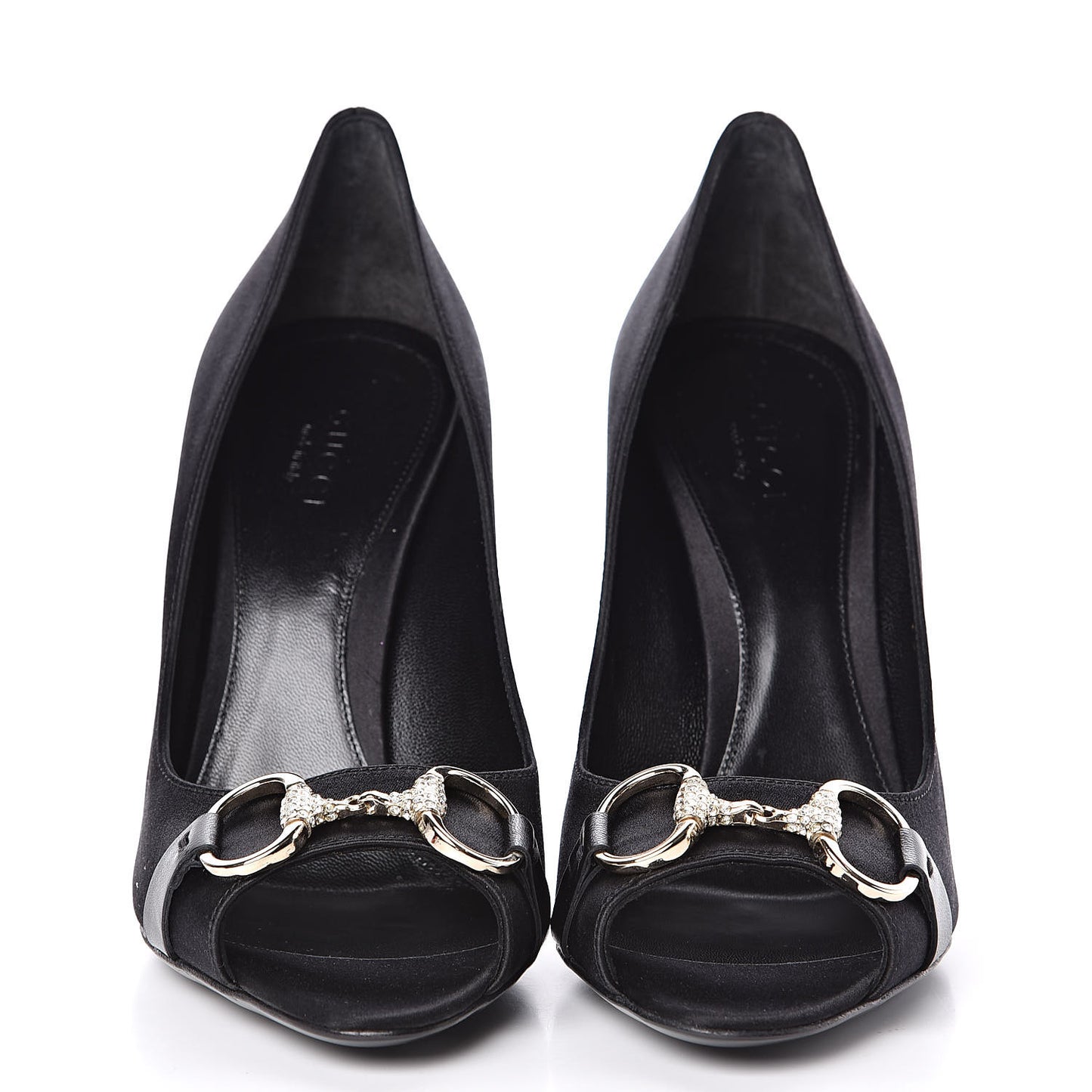 Satin Crystal Peep Toe Pumps 36.5 Black