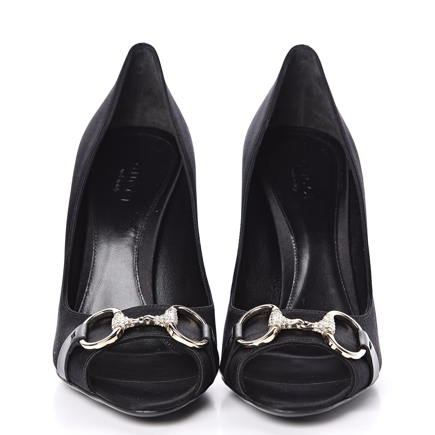 Gucci Satin Crystal Peep Toe Pumps 36.5 Black 2 of 10
