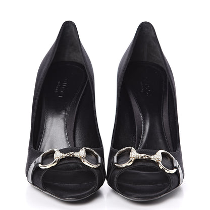 Gucci Satin Crystal Peep Toe Pumps 36.5 Black 2 of 10
