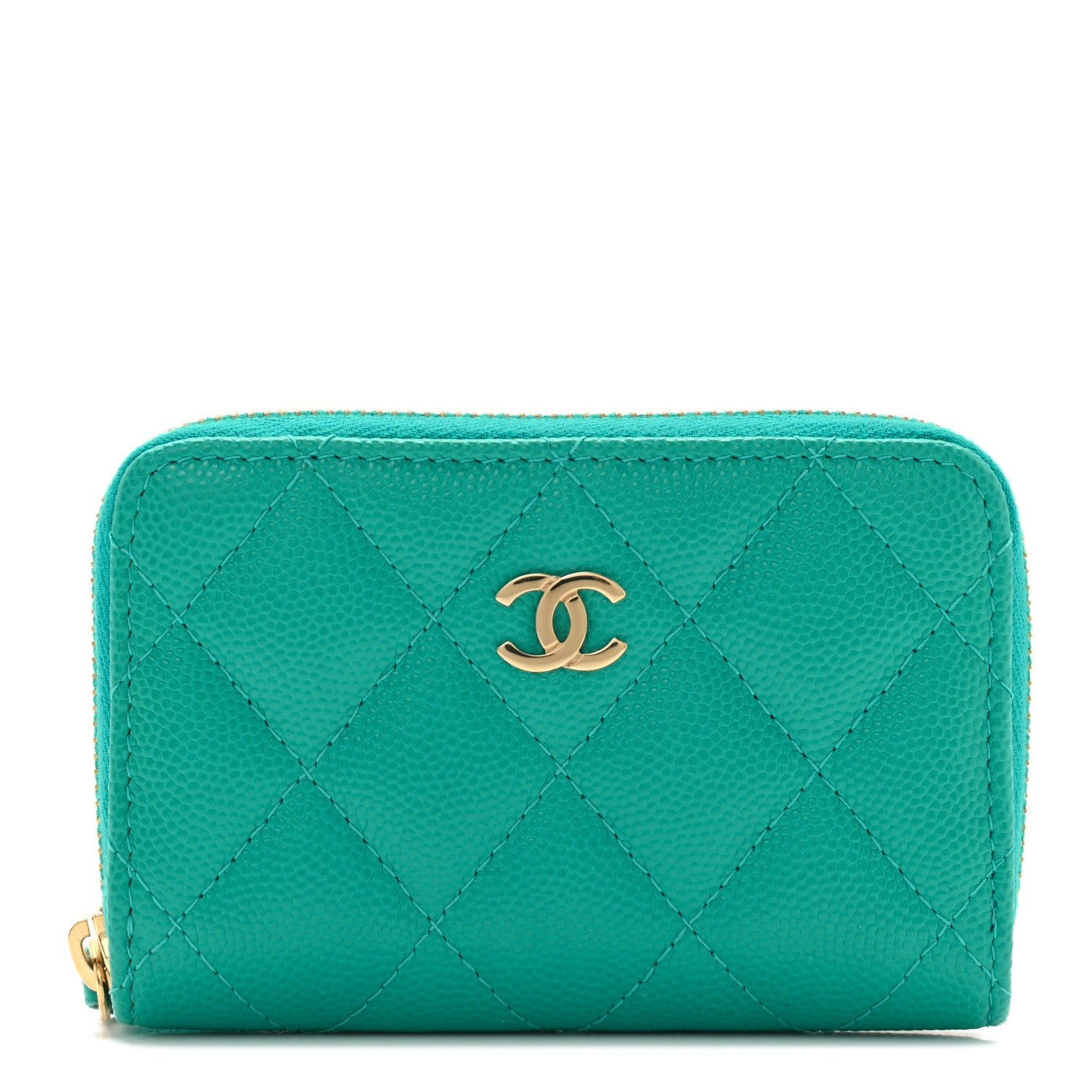 Chanel Caviar Quilted Zip Coin Purse Turquoise 1 of 9
