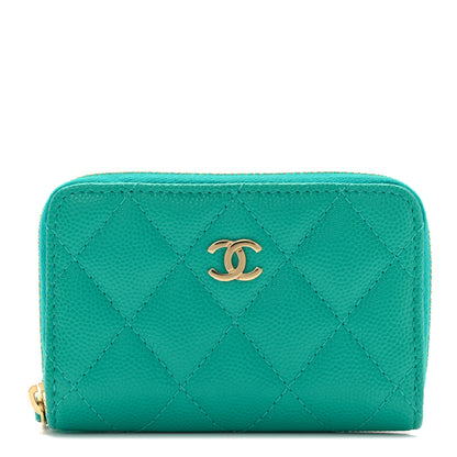 Chanel Caviar Quilted Zip Coin Purse Turquoise 1 of 9