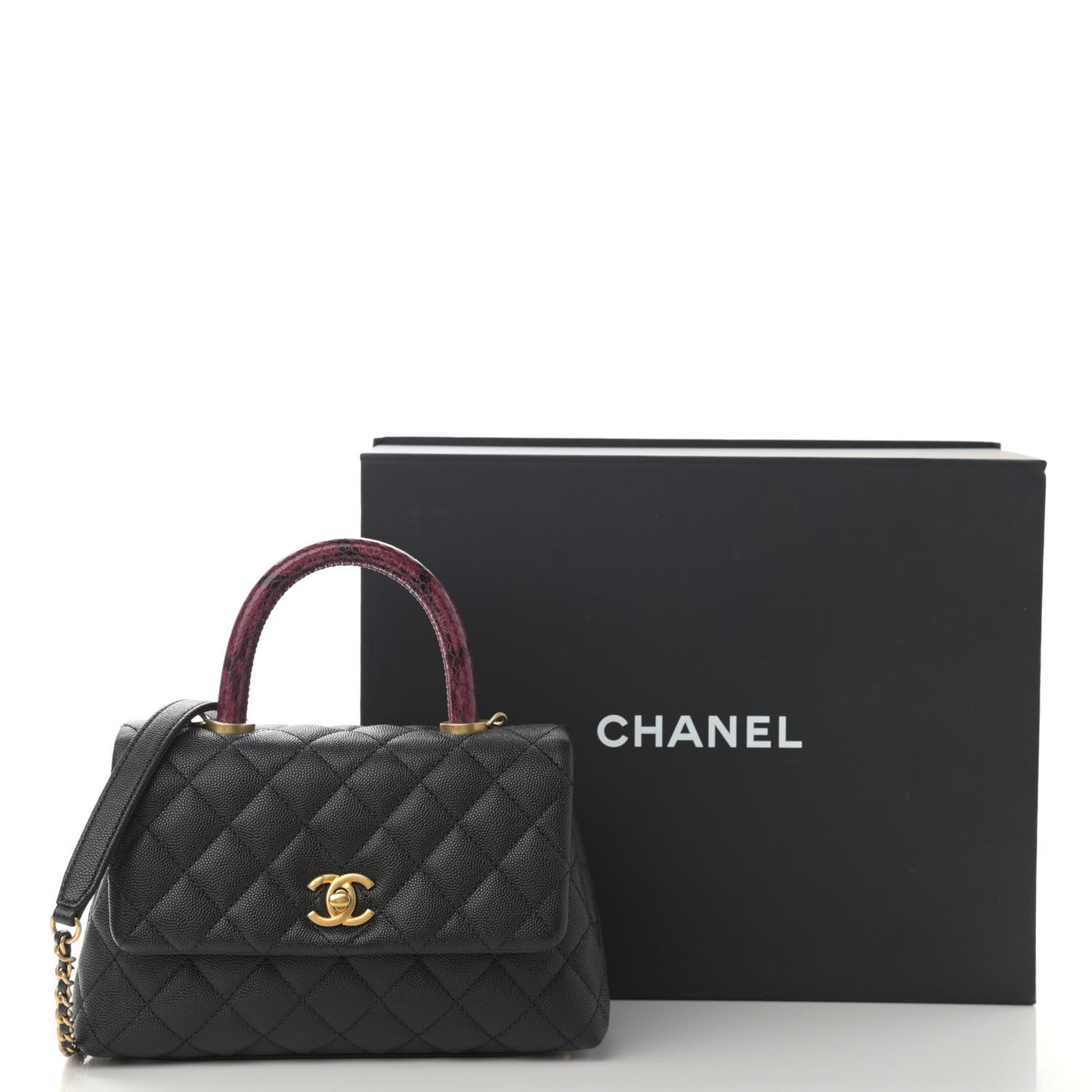 Caviar Lizard Embossed Quilted Mini Coco Handle Flap Black