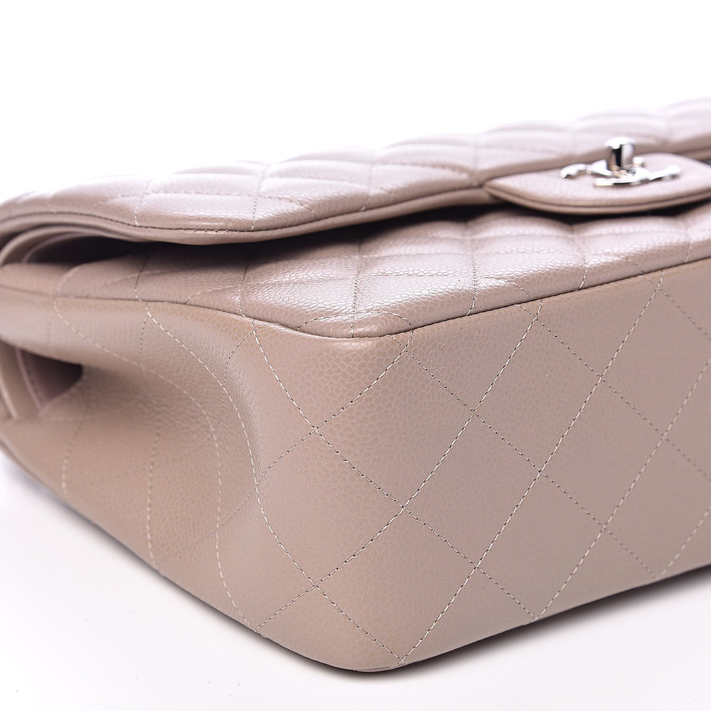 Caviar Quilted Jumbo Double Flap Taupe