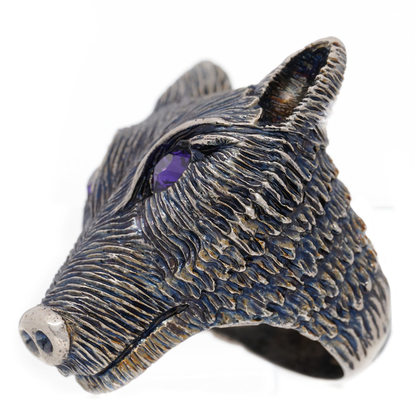 Crystal Fox Ring 6 Aged Silver