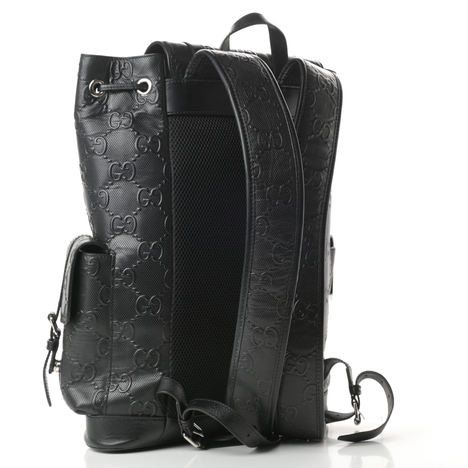 Gucci Calfskin GG Tennis Embossed Double Buckle Backpack Black 2 of 11