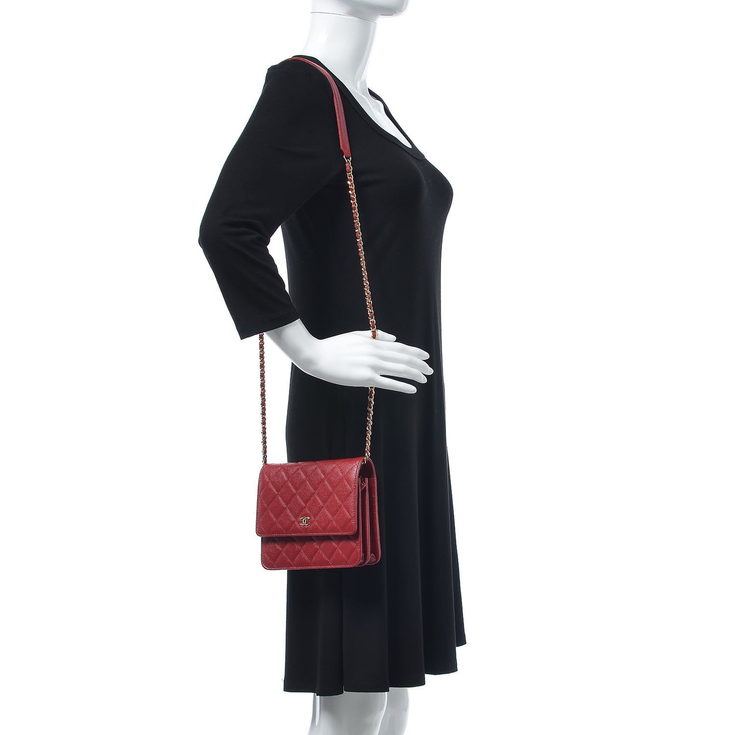 Caviar Quilted Square Wallet On Chain WOC Dark Red