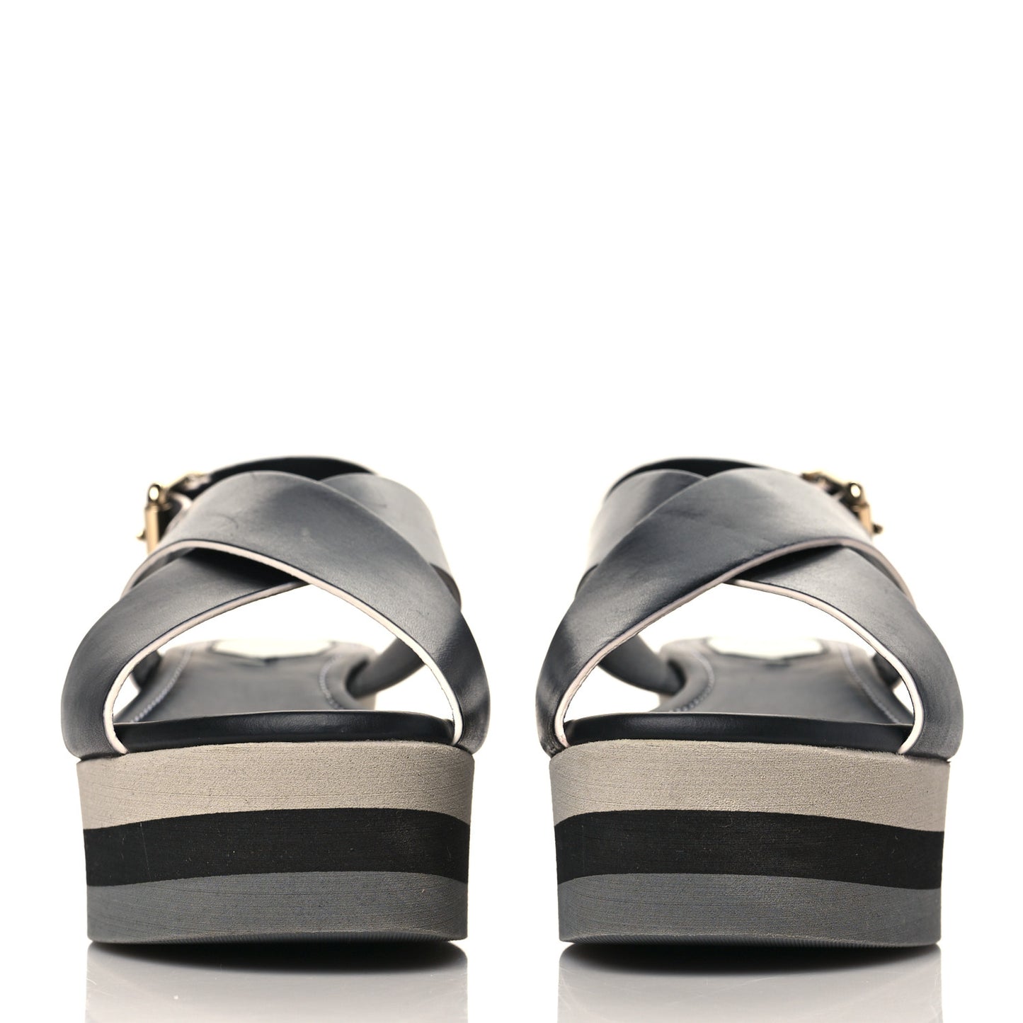 Nappa Criss Cross Platform Sandals 37 Black White