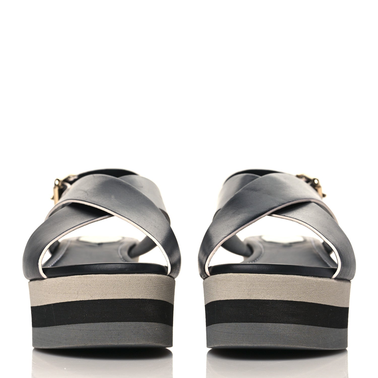 Fendi Nappa Criss Cross Platform Sandals 37 Black White 3 of 8