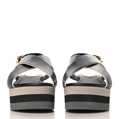 Fendi Nappa Criss Cross Platform Sandals 37 Black White 3 of 8