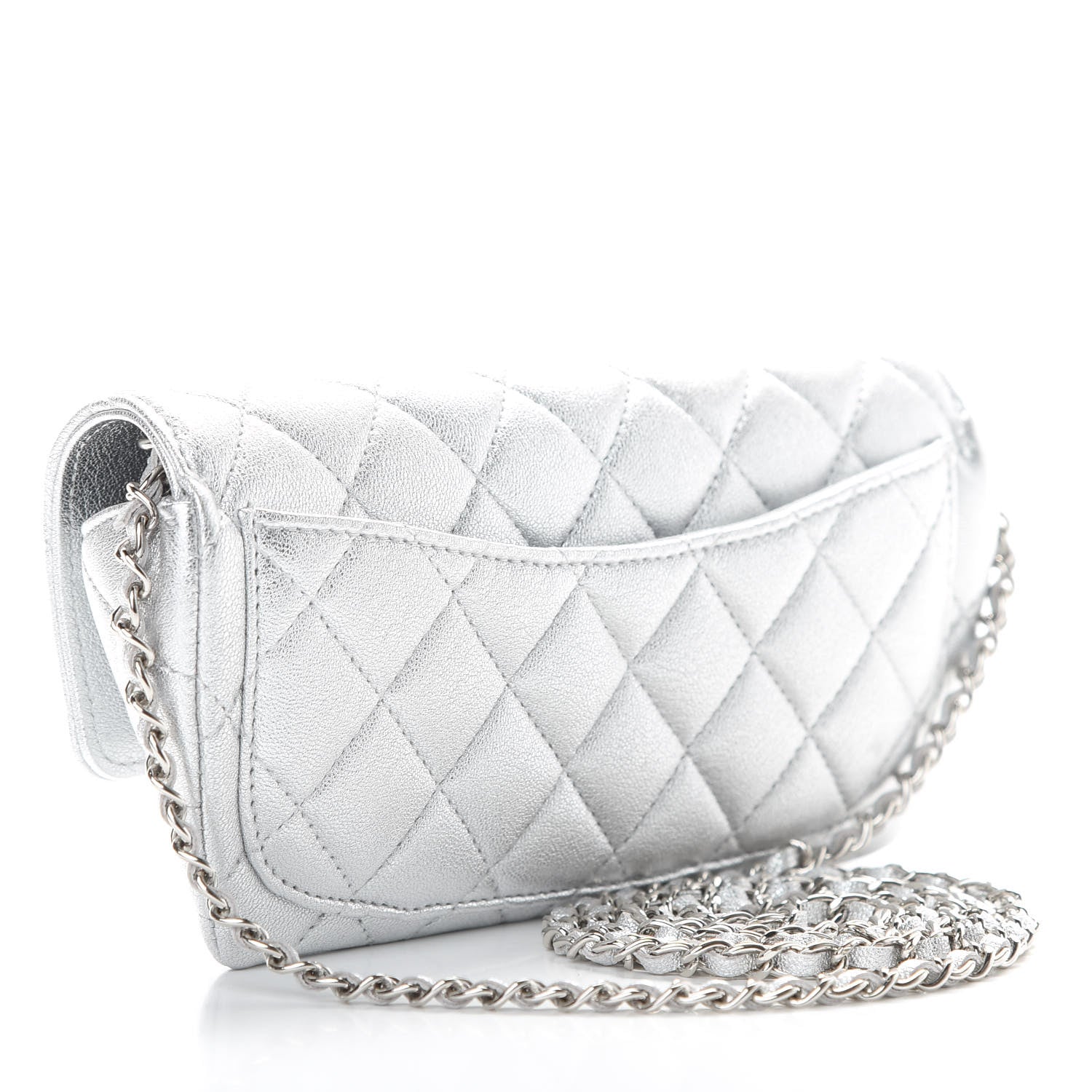 Chanel Metallic Lambskin Quilted Glasses Case With Chain Silver 3 of 12