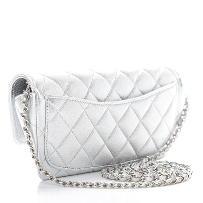 Chanel Metallic Lambskin Quilted Glasses Case With Chain Silver 3 of 12