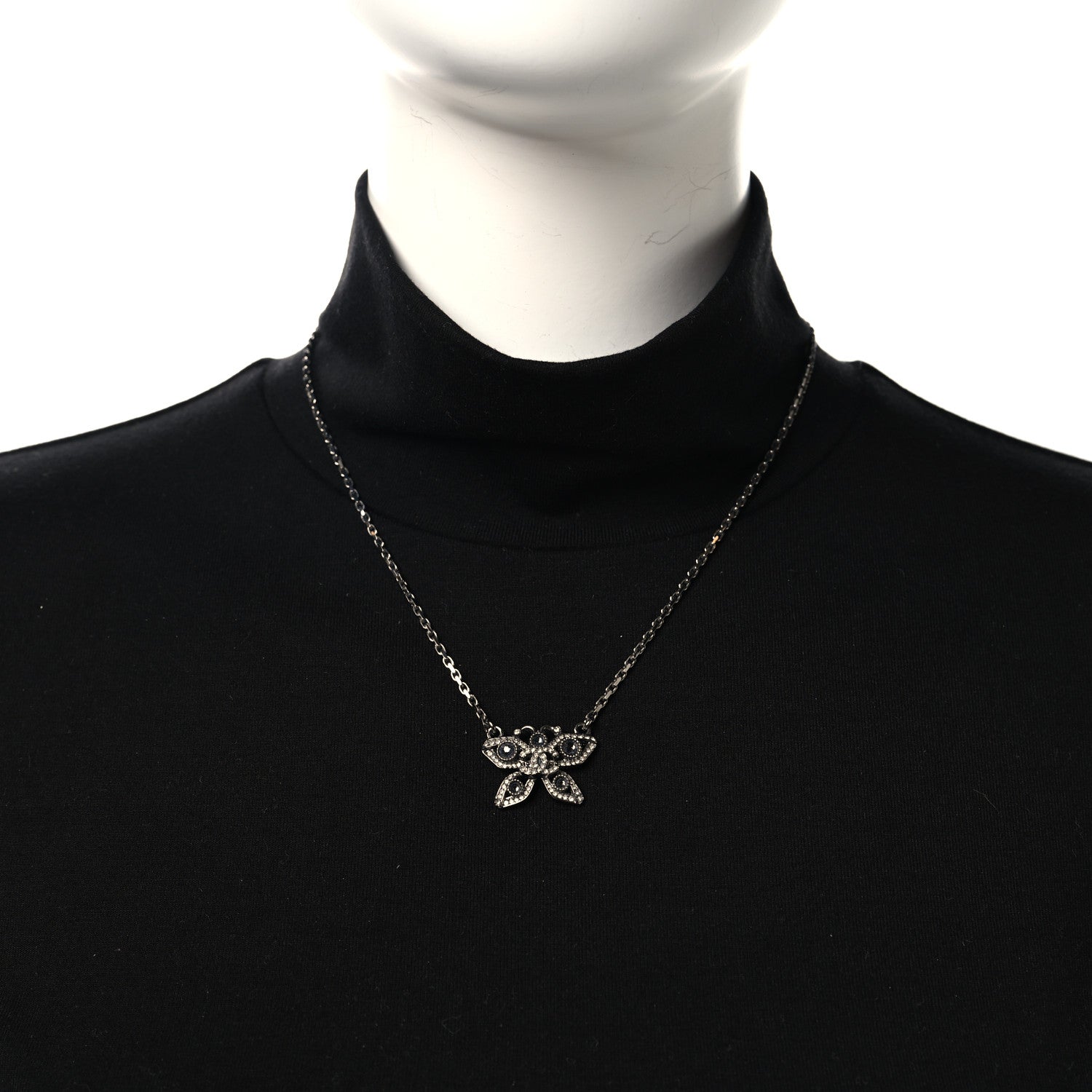 Chanel Crystal Butterfly CC Necklace Ruthenium 2 of 4