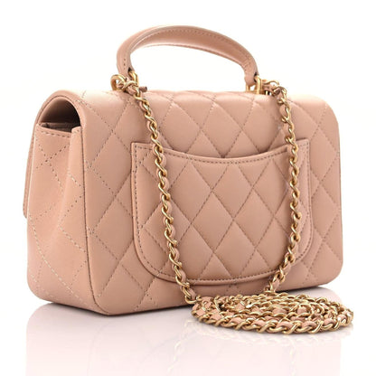 Chanel Lambskin Quilted Mini Top Handle Rectangular Flap Beige 3 of 10