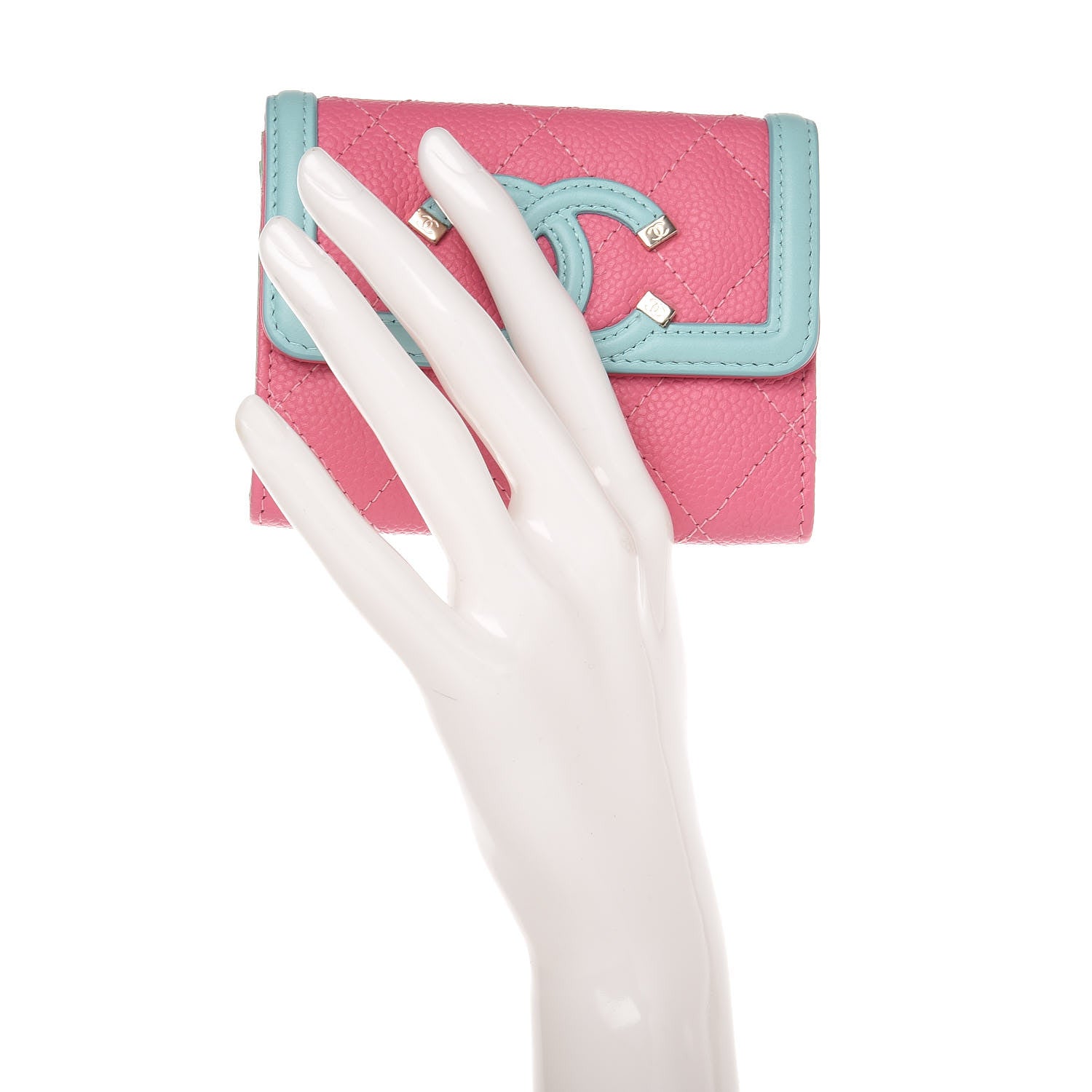 Chanel Caviar Quilted Filigree Flap Card Holder Pink Blue Green 2 of 9