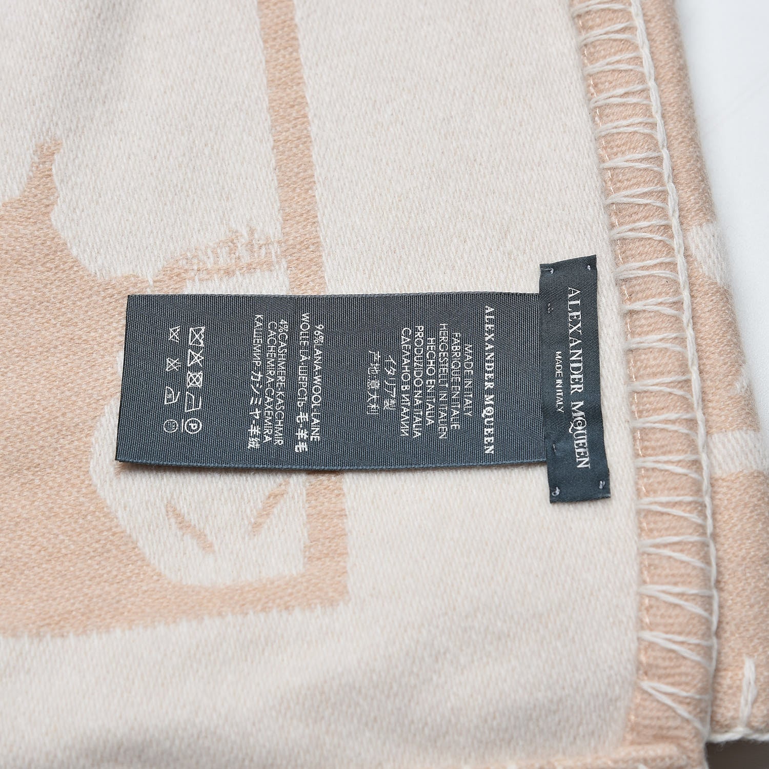 Alexander McQueen Wool Cashmere Roses Skull Blanket Ivory Havana Beige 5 of 5