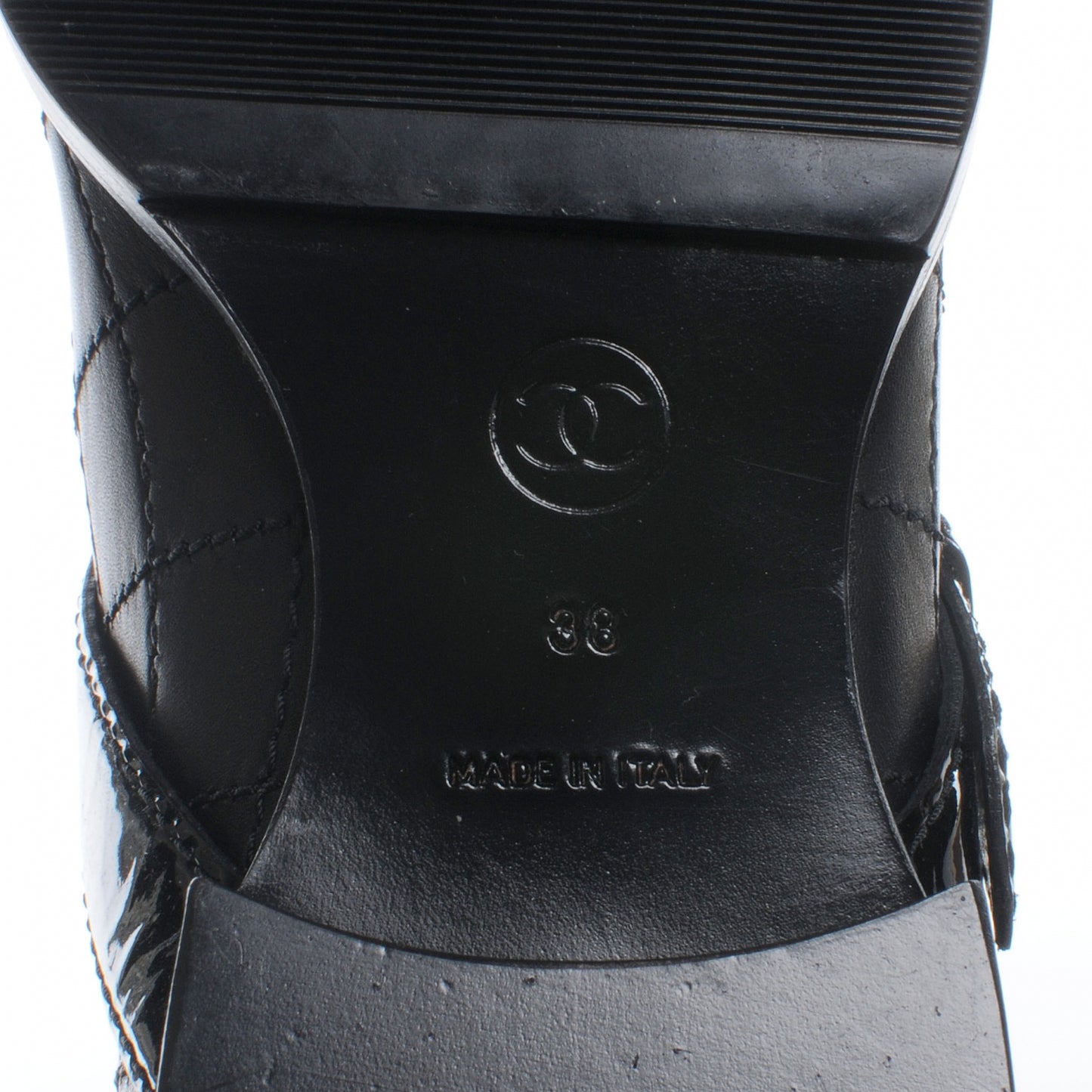 Leather Quilted Cap Toe Boots 38 Black