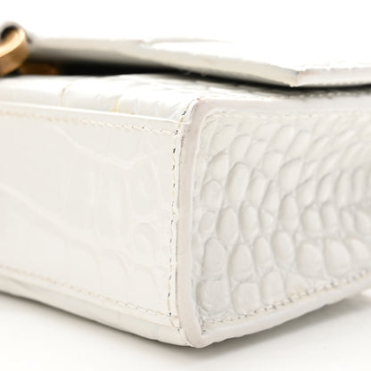 Balenciaga Shiny Calfskin Crocodile Embossed Hourglass Chain Bag White 9 of 9