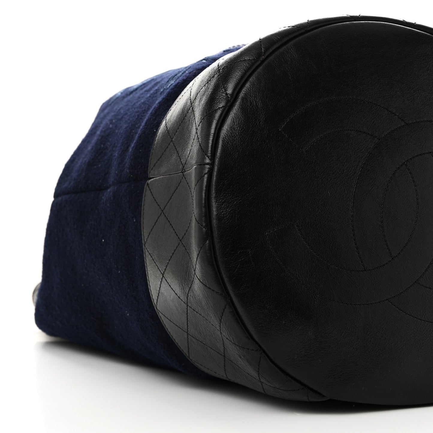 Wool Calfskin Embroidered Paris Hamburg Drawstring Backpack Navy Blue