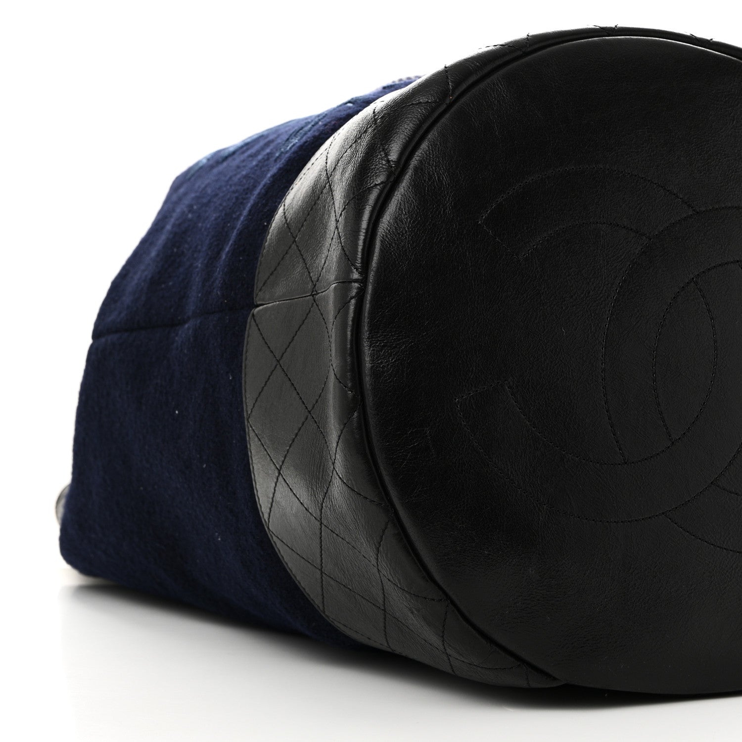 Chanel Wool Calfskin Embroidered Paris Hamburg Drawstring Backpack Navy Blue 9 of 10