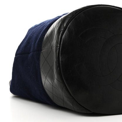 Chanel Wool Calfskin Embroidered Paris Hamburg Drawstring Backpack Navy Blue 9 of 10