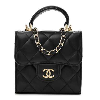 Chanel Lambskin Quilted Top Handle Flap Clutch With Chain Black 1 of 10